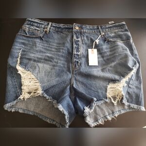 Good American Distressed Dark Blue Denim Shorts